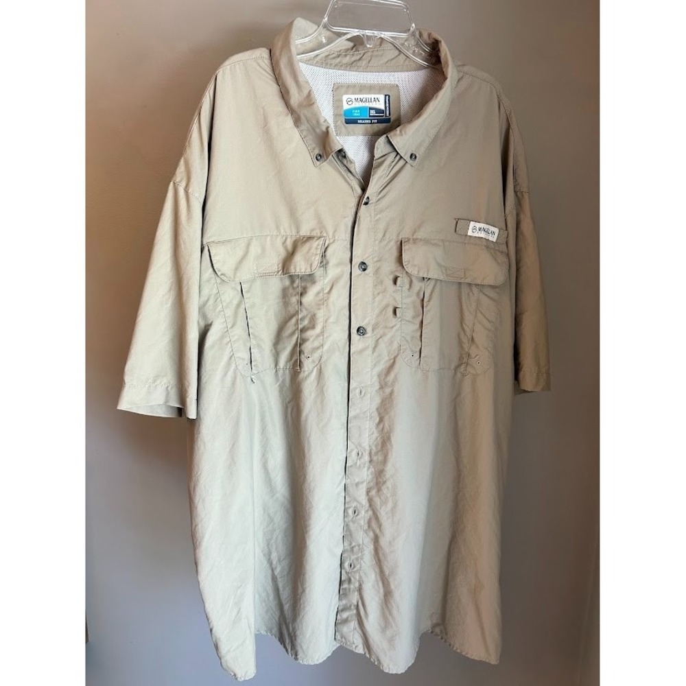 Magellan Outdoors Vented Fishing Shirt Men's 3XL Relaxed Fit Short Sleeve Tan